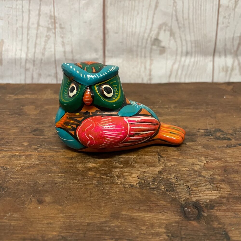 Mexican Folk Art Talavera Style Owl Figurine